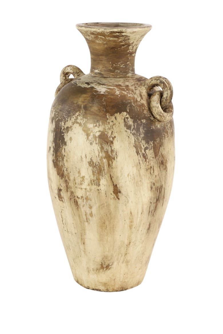 Distressed Beige & Brown Large Ceramic Amphora Floor Vase, Alternate, color, BEIGE