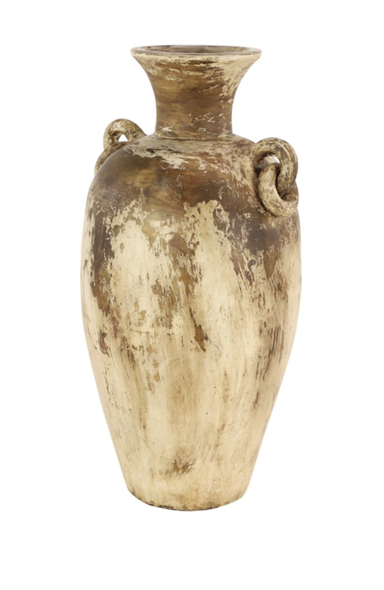 SONOMA SAGE HOME Distressed Beige & Brown Large Ceramic Amphora Floor Vase, Alternate, color, Beige
