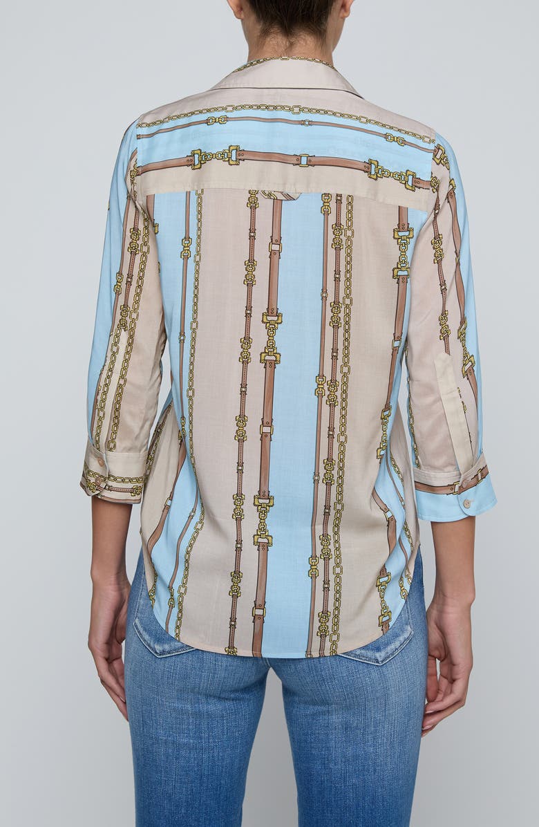 L'AGENCE Camille Chain Print Button-Up Shirt, Alternate, color, Taupe/ Lt Sage Belt Stripe