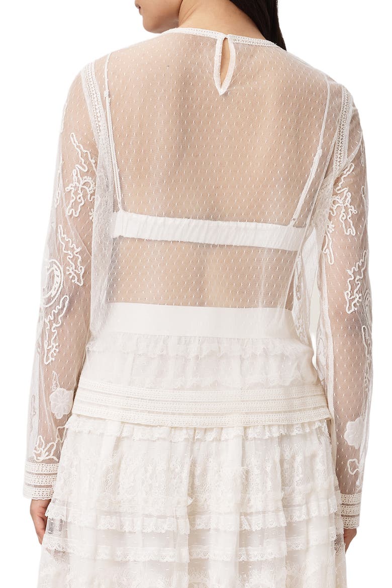Arlea Embroidered Sheer Mesh Top, Alternate, color, VINTAGE WHITE