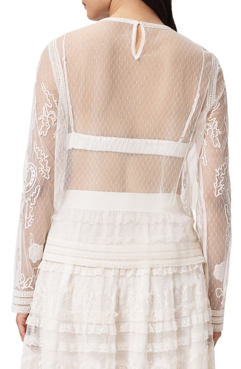 AllSaints Arlea Embroidered Sheer Mesh Top, Alternate, color, Vintage White