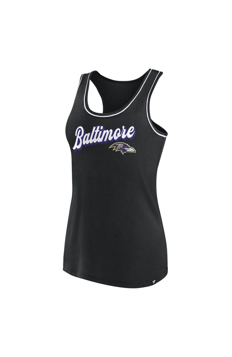 FANATICS Women's Fanatics Branded Black Baltimore Ravens Wordmark Logo Racerback Scoop Neck Tank Top, Alternate, color,