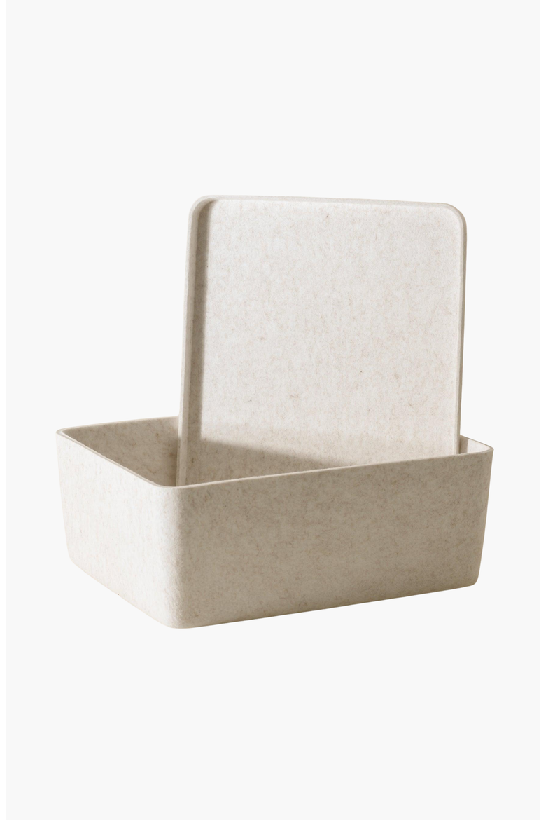The Sculpted Bin - Large with Lid, Alternate, color, Stone - Set of 3