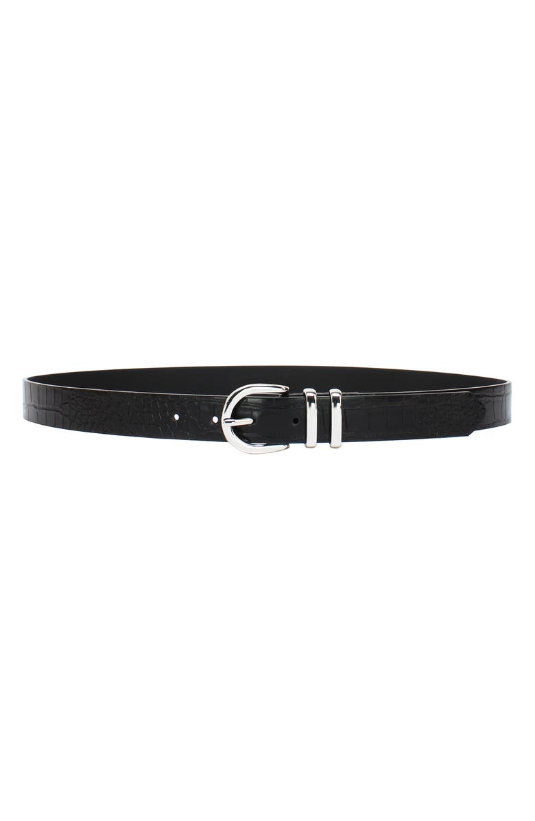 Linea Pelle Croc Embossed Faux Leather Belt, Main, color, Black