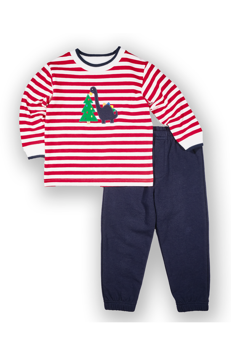 Florence Eiseman Stripe Knit Shirt With Dino And Christmas Tree, Alternate, color, Red, Green, White