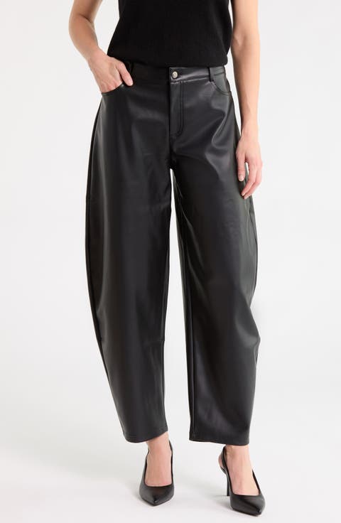 Faux Leather Ankle Barrel Leg Pants