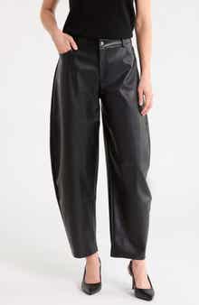 Faux Leather Ankle Barrel Leg Pants