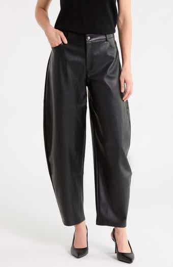 Faux Leather Ankle Barrel Leg Pants