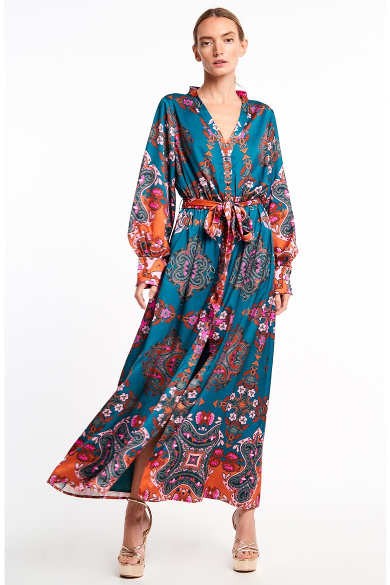 Nora Print Long Sleeve Maxi Shirtdress, Alternate, color, GREEN MULTI
