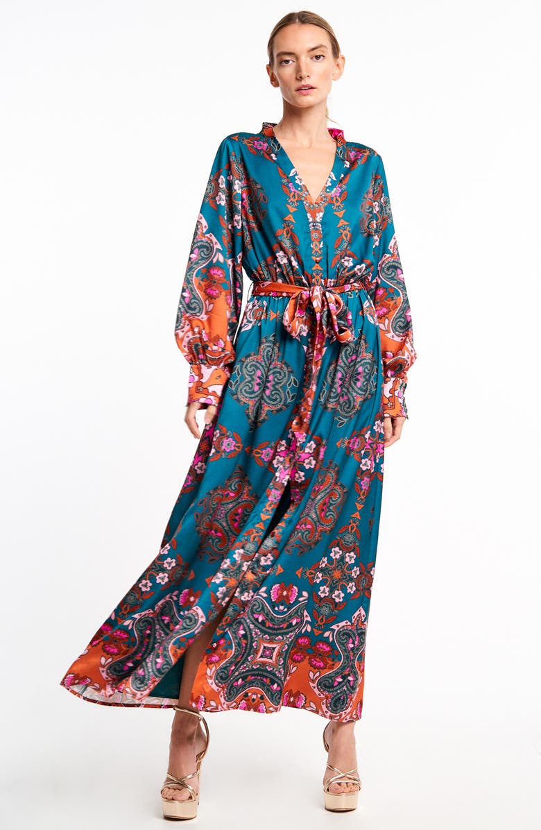 CIEBON Nora Print Long Sleeve Maxi Shirtdress, Alternate, color, 