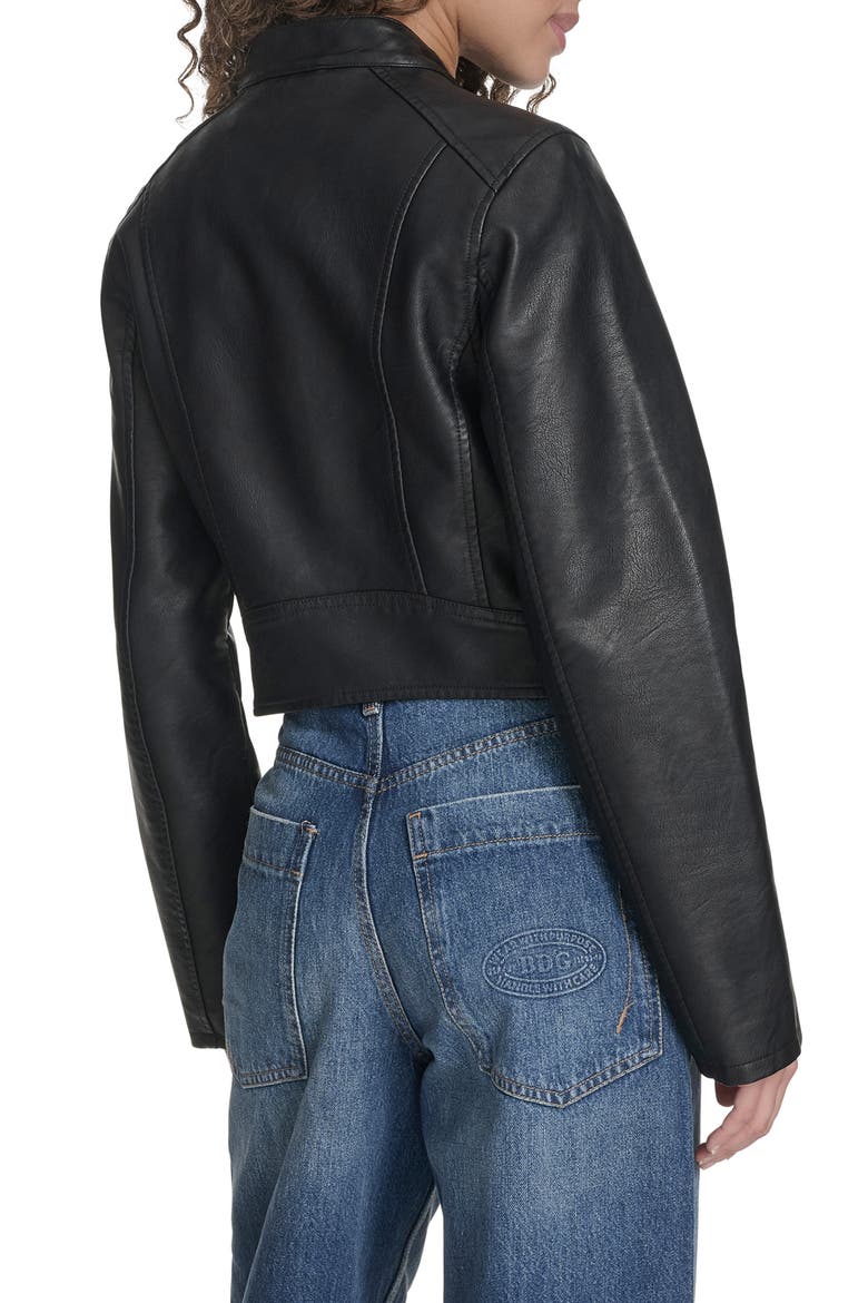Faux Leather Racer Jacket, Alternate, color, BLACK