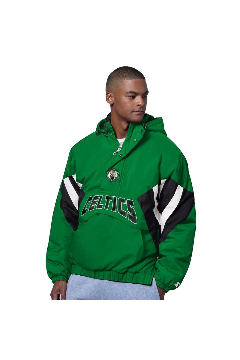 Men's Starter  Green Boston Celtics The Line Up Oxford Crinkle Half-Zip Hooded Jacket, Main, color, Green