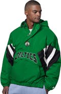 STARTER Men's Starter  Green Boston Celtics The Line Up Oxford Crinkle Half-Zip Hooded Jacket