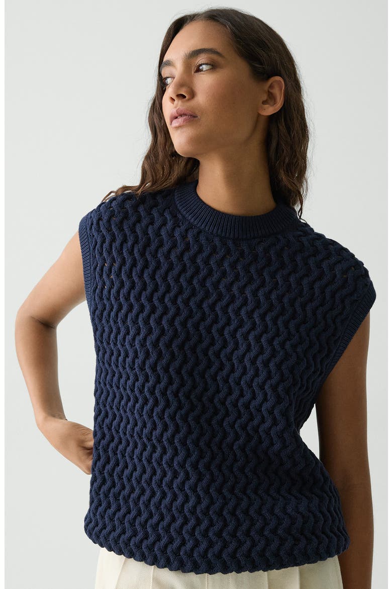 Open Stitch Sweater Vest, Alternate, color, NAVY