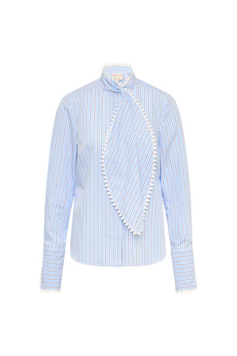 Cotton Striped Blouse With Printed Silk Back