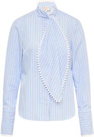 Maison Common Cotton Striped Blouse With Printed Silk Back