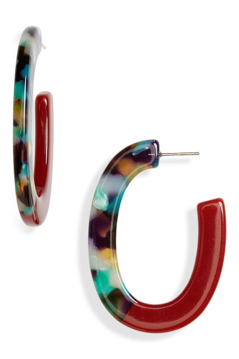 Resin Oval Hoop Earrings, Main, color, FESTIVE MULTI