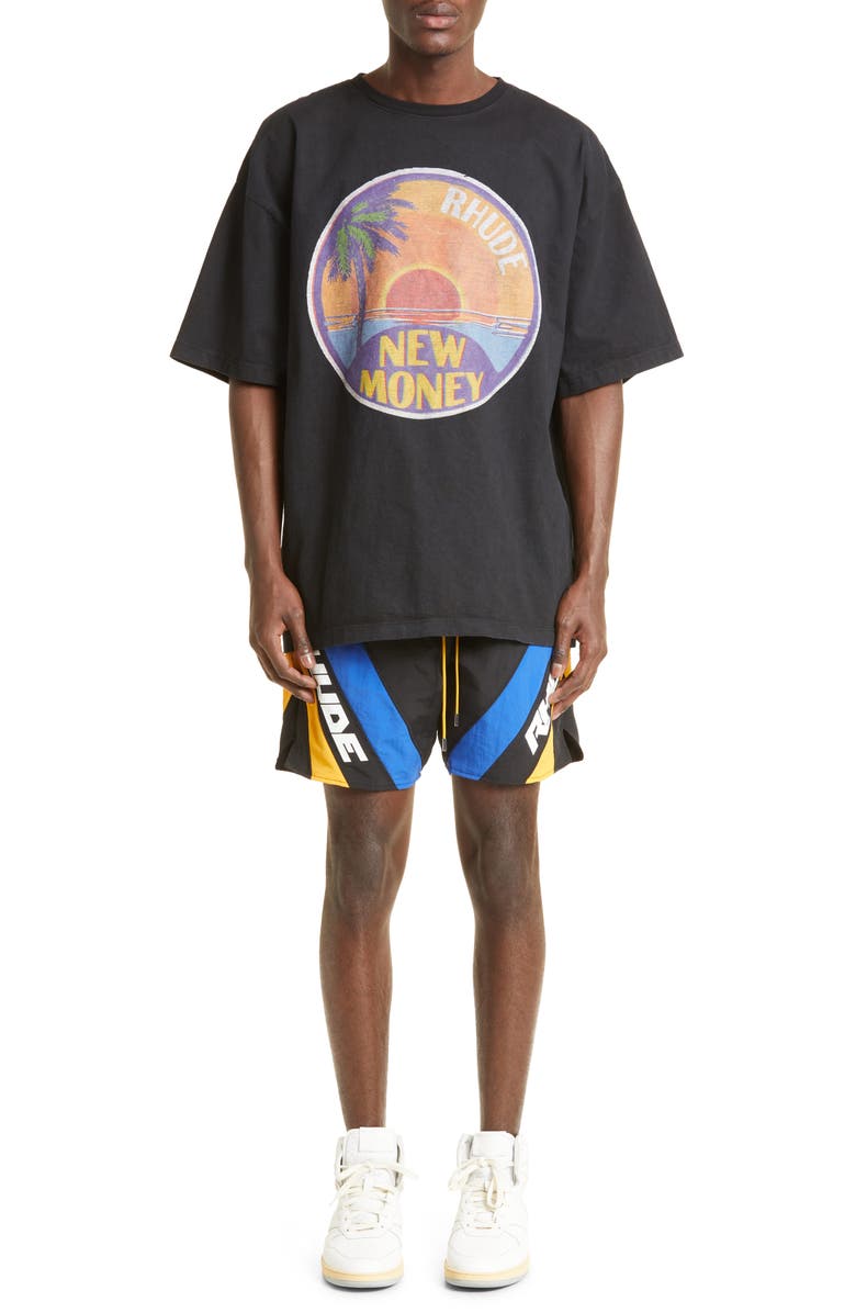 Rhude Hydro Logo Swim Trunks, Alternate, color, 