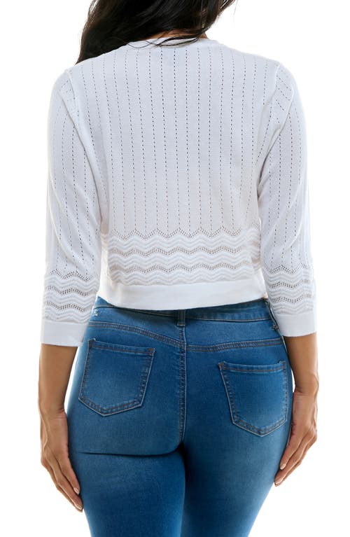 Nina Leonard Chevron Pointelle Knit Bolero In White