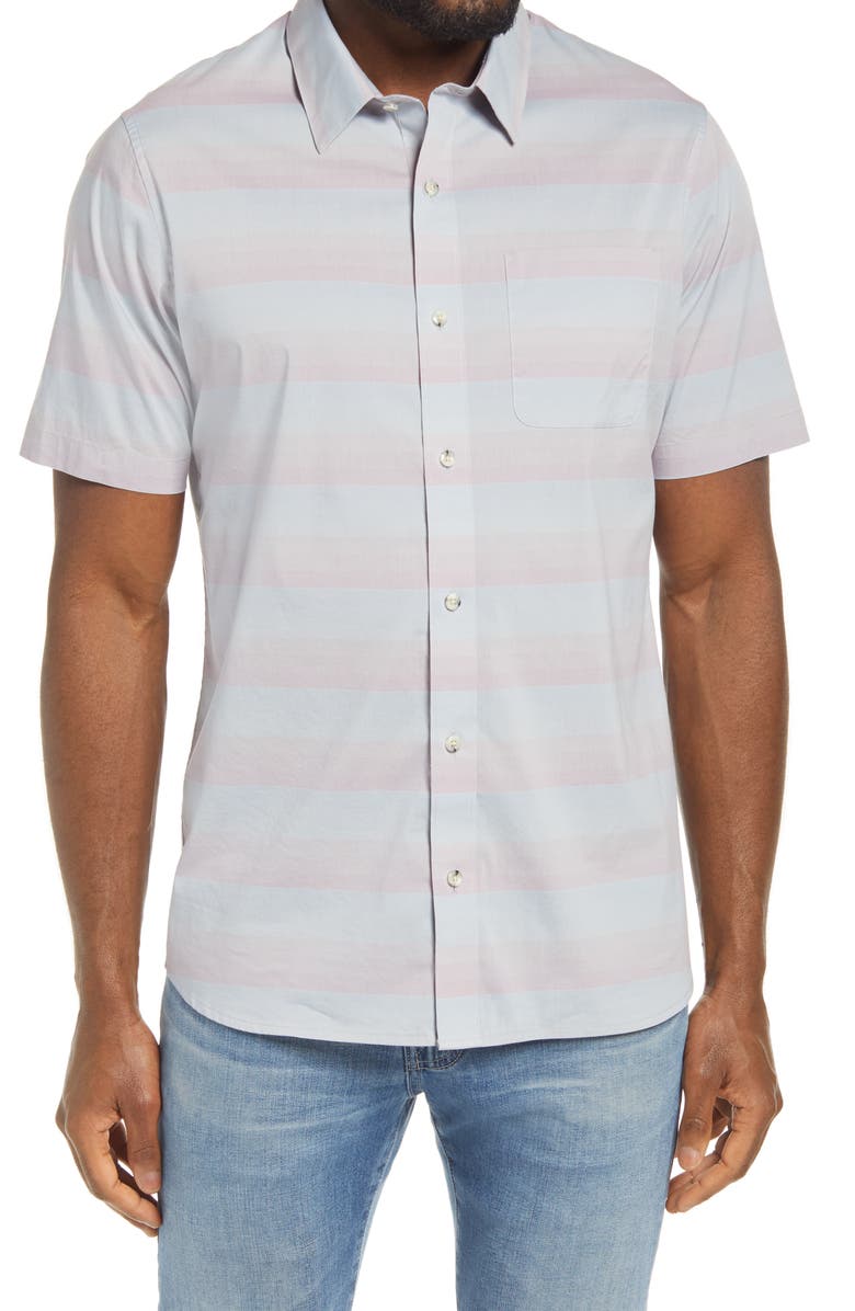 TravisMathew Increments Short Sleeve Button-Down Shirt, Main, color, Heather Mi