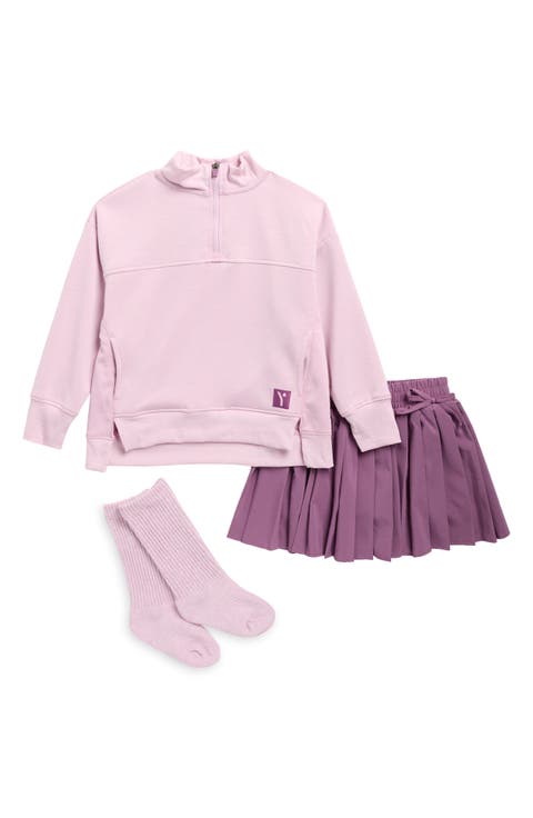 Kids' Bellara Mock Neck Quarter Zip 3-Piece Pullover, Skirt & Socks Set