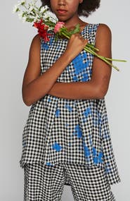 LUUKAA Tableau Checkered Gauze Linen Top