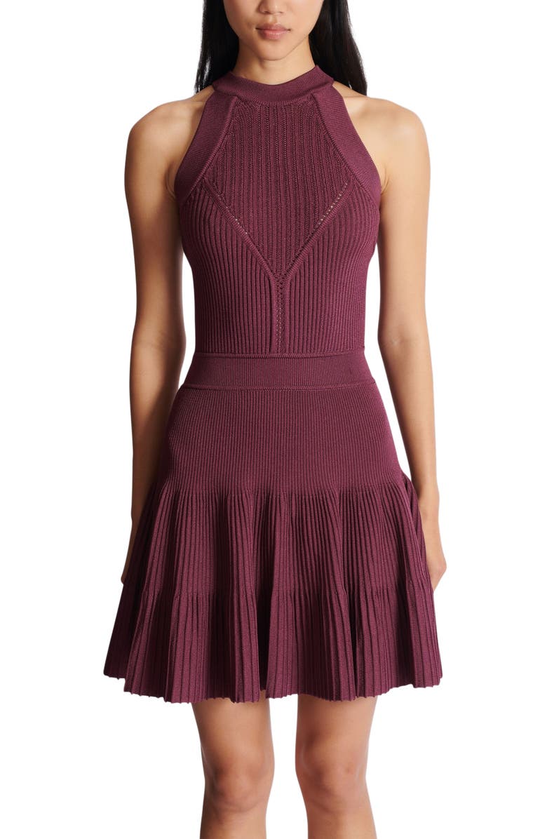 Balmain Sleeveless Flared Dress In Openwork Knit, Alternate, color, Purple