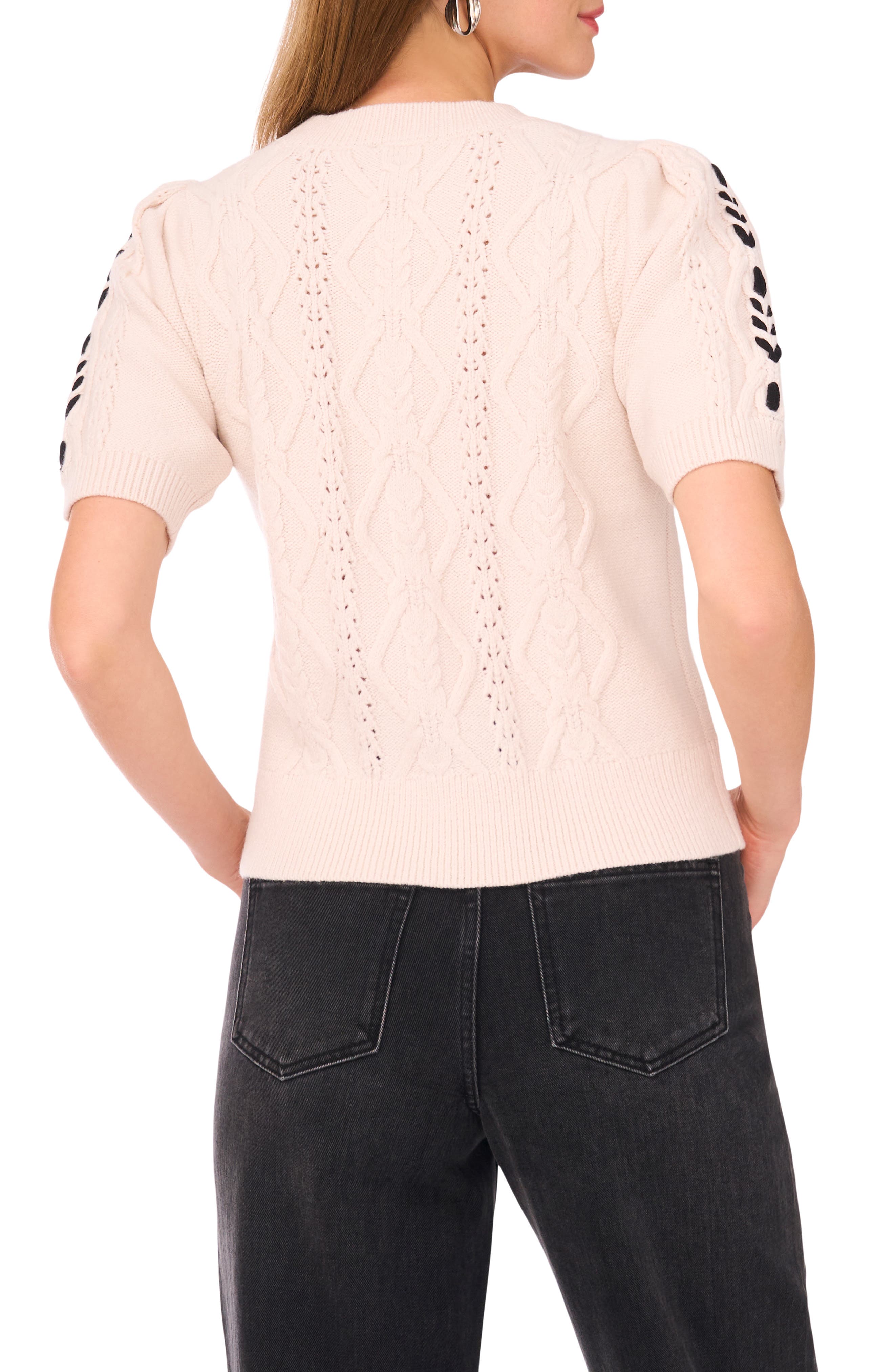 Short Sleeve Cable Knit Sweater - image 2