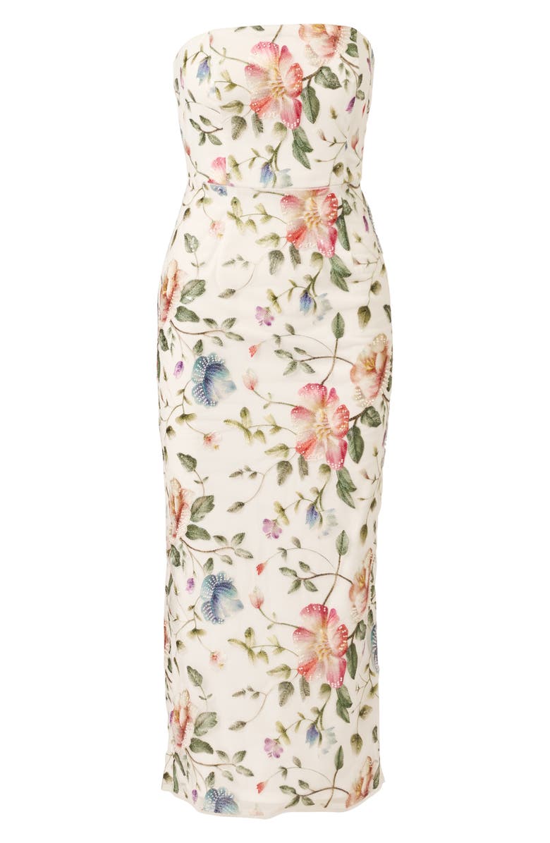 Adrianna Papell Strapless Column Gown, Alternate, color, Ivory Multi