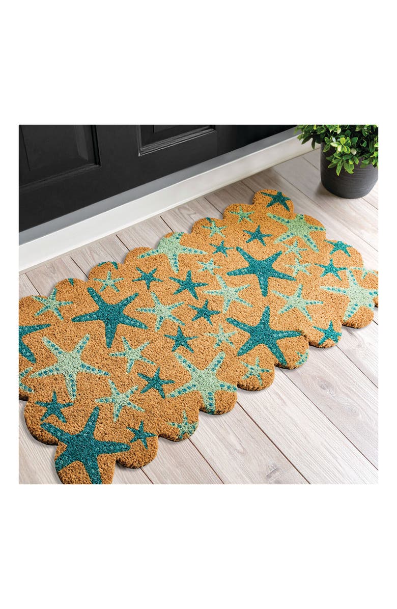 mDesign Starfish Coir Doormat for Indoor/Outdoor Entrance, Non-Slip Backing, 20" x 40", Natural/Blue, Alternate, color, Natural
