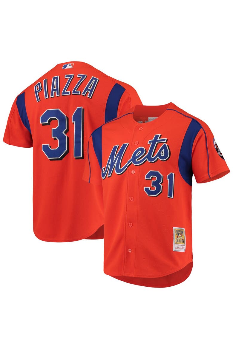Men's Mitchell & Ness Mike Piazza Orange New York Mets Cooperstown Collection Mesh Batting Practice Button-Up Jersey, Alternate, color, Orange