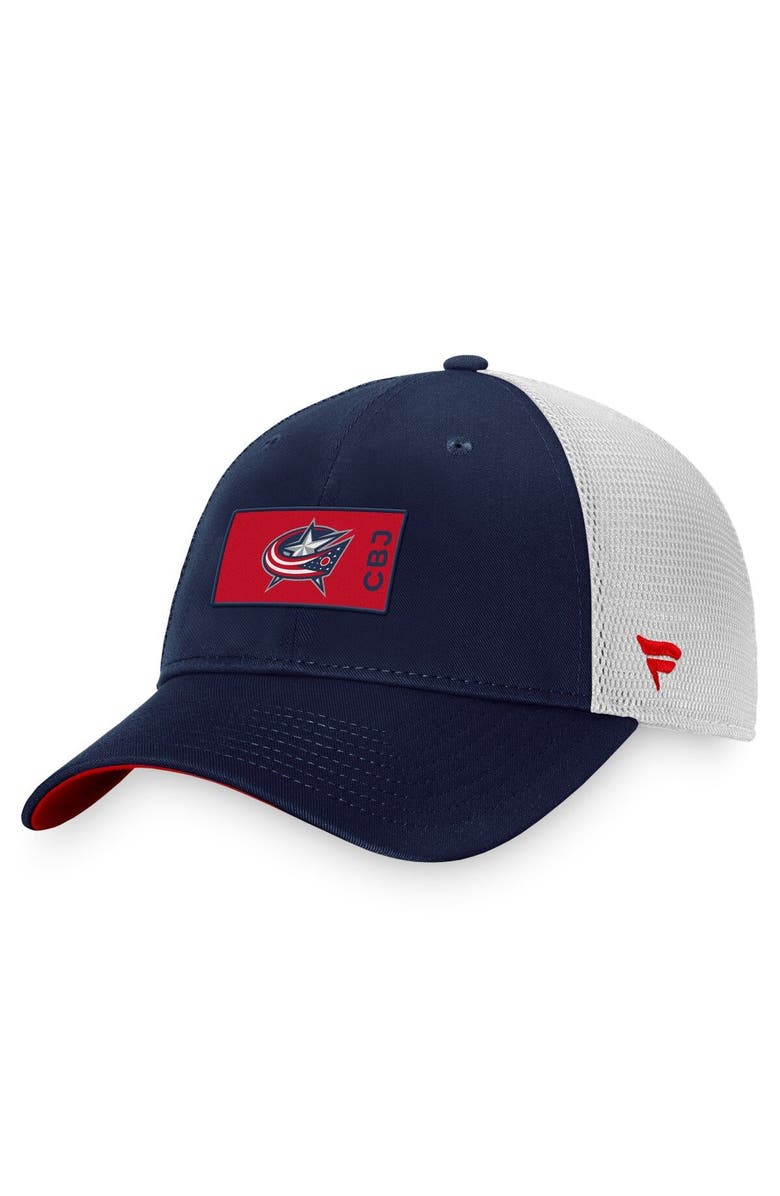 FANATICS Men's Fanatics Branded Navy Columbus Blue Jackets Authentic Pro Rink Trucker Snapback Hat, Main, color, 