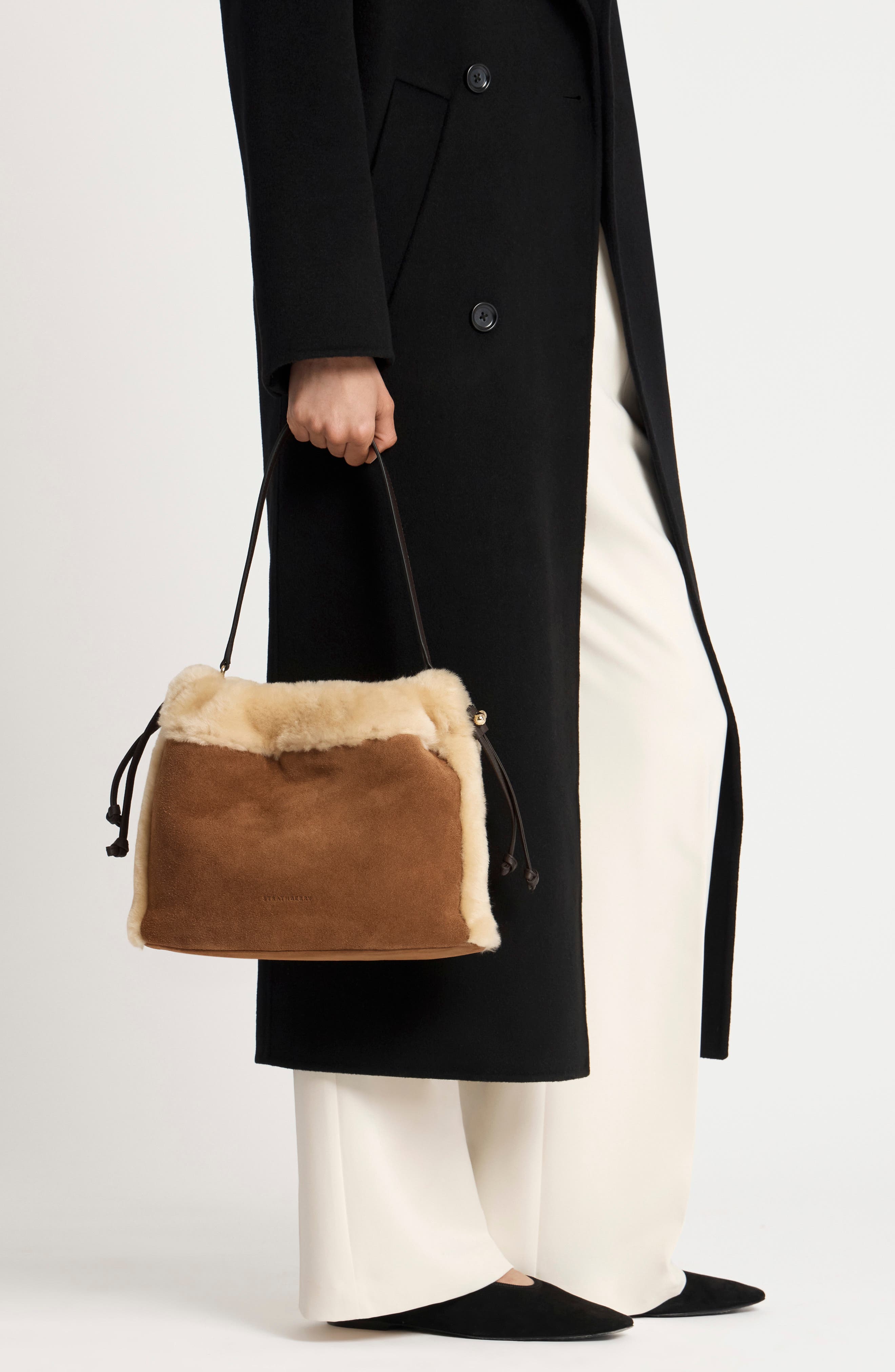 Midi Suede & Genuine Shearling Handbag, Alternate, color, TAN