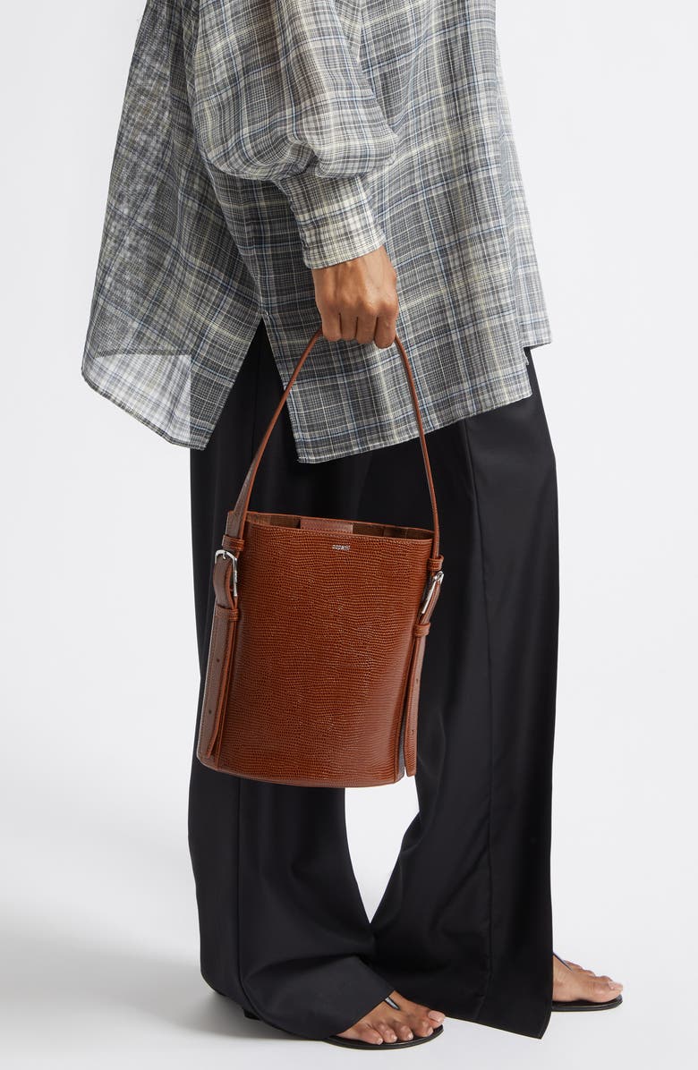 Coperni Ergonomic Lizard Print Leather Bucket Bag, Alternate, color, Brown Camel