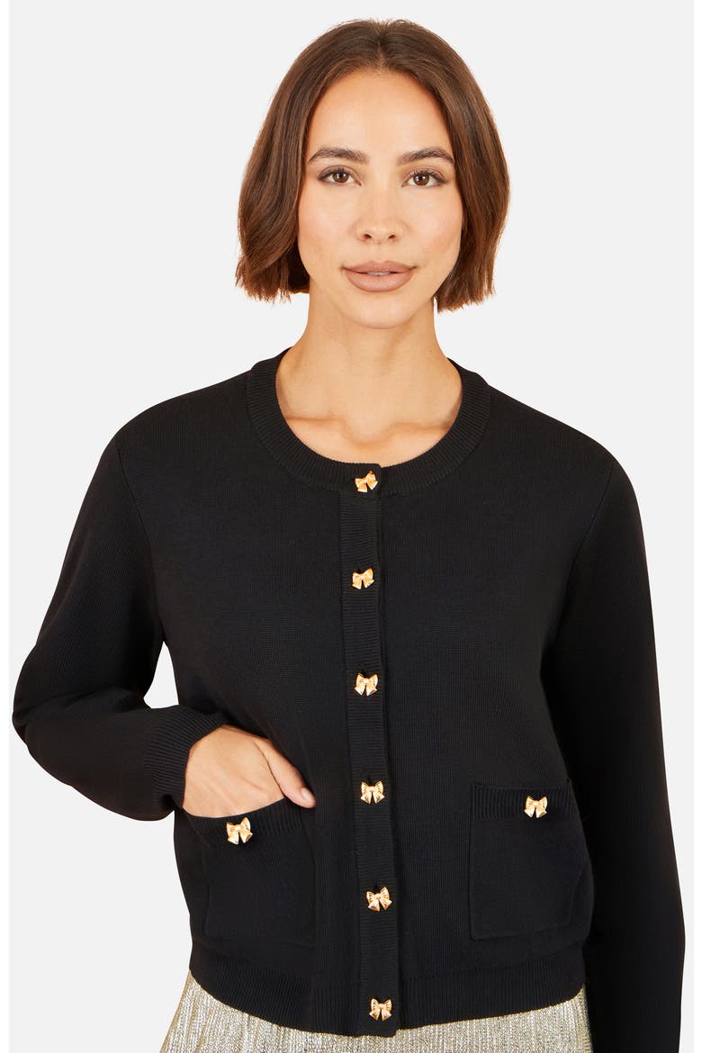 Bow Button Cardigan, Alternate, color, Black