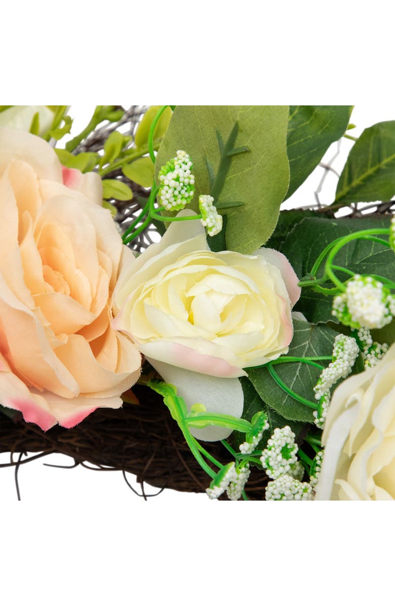 Northlight Rose and Foliage Artificial Spring Wreath - 24-Inch, Unlit, Alternate, color, Green