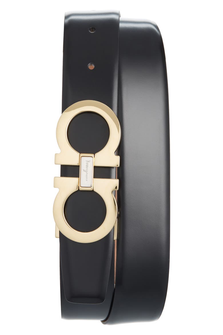 Salvatore Ferragamo Leather Belt, Main, color, BLACK