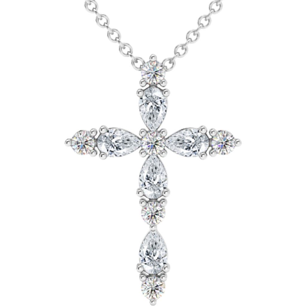 Bliss Diamond 3/4ct Diamond Cross Round & Pear Shape 14k Gold Necklace Lab Grown 1" Tall In 14k White Gold
