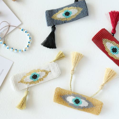 Fosterie Evil Eye Tassel Bracelet Set In Gold