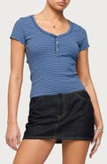 EDIKTED Kady Stripe Short Sleeve Henley Top