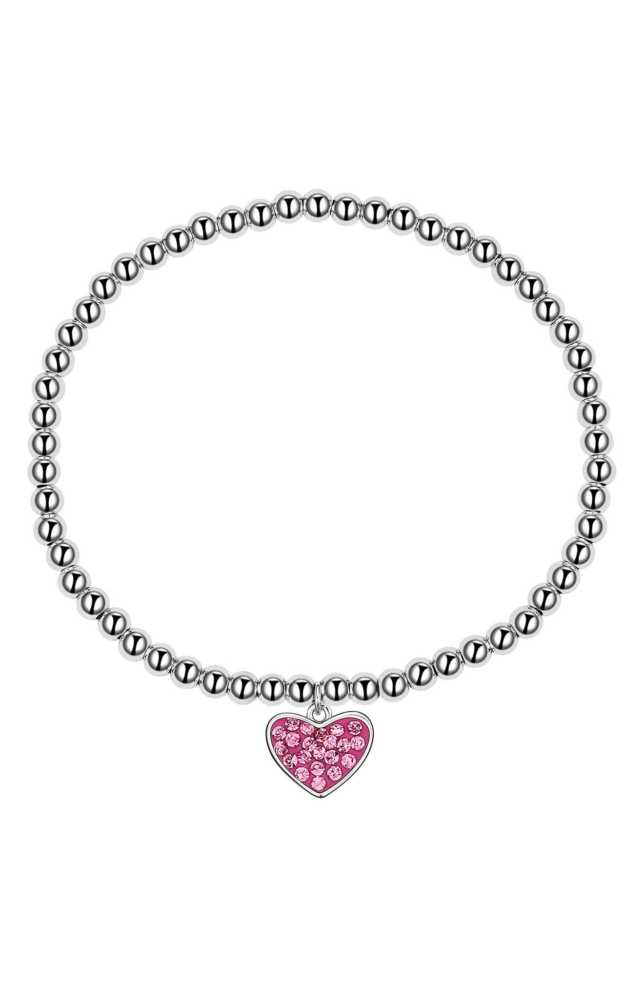 Lily Nily Kids' Crystal Heart Charm Stretch Bracelet in Pink 