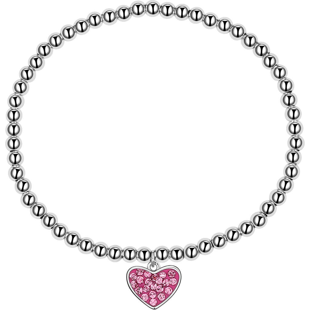 Lily Nily Kids' Crystal Heart Charm Stretch Bracelet in Pink