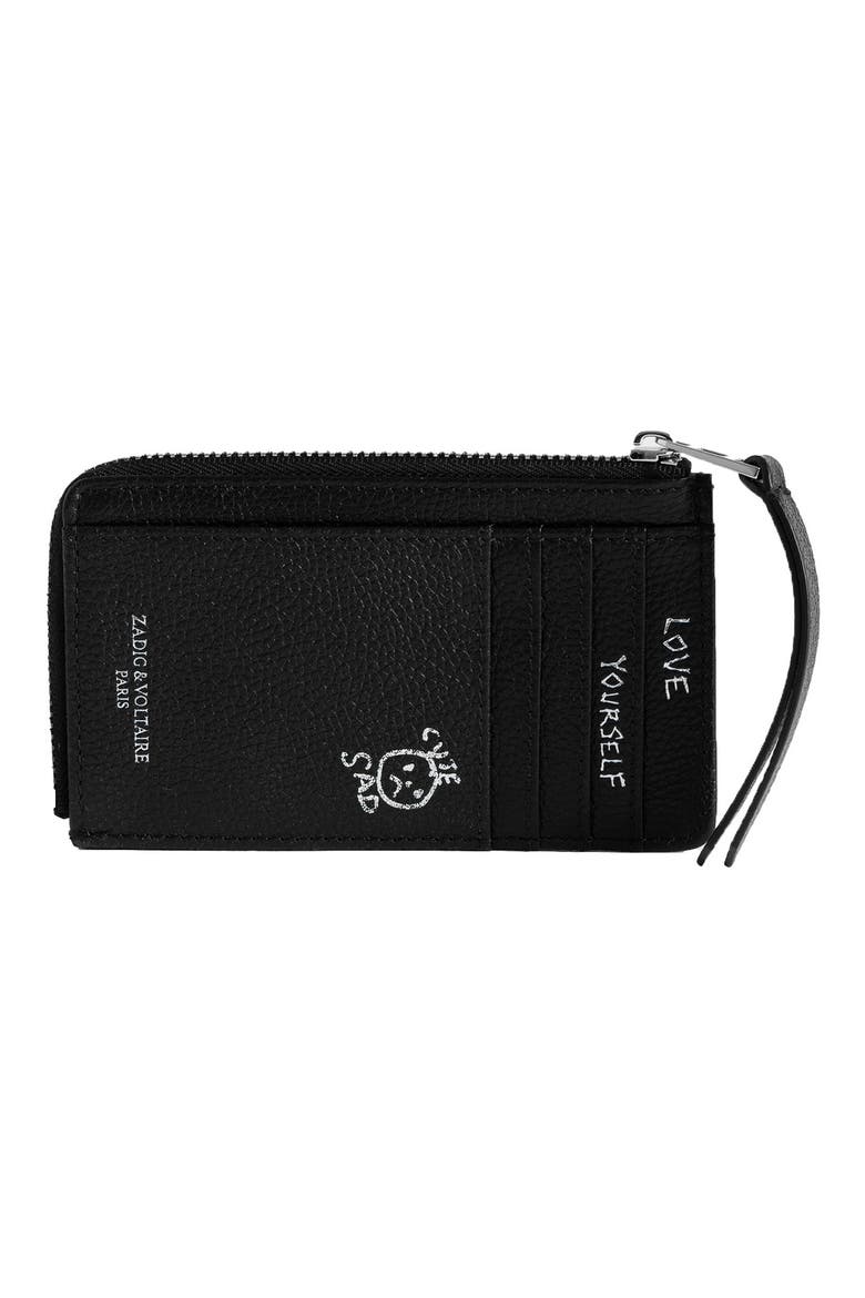 Arty Tag Leather Card Case, Alternate, color, BLACK