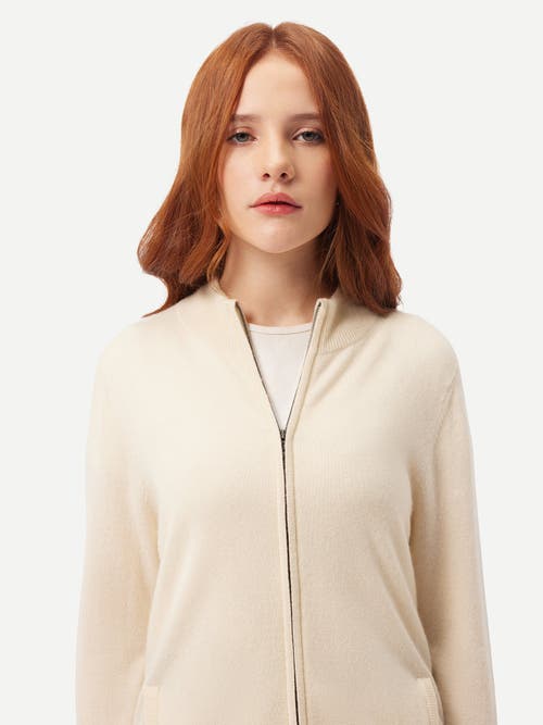 Gobi Mongolian Cashmere Full-zip Cashmere Cardigan In Off White