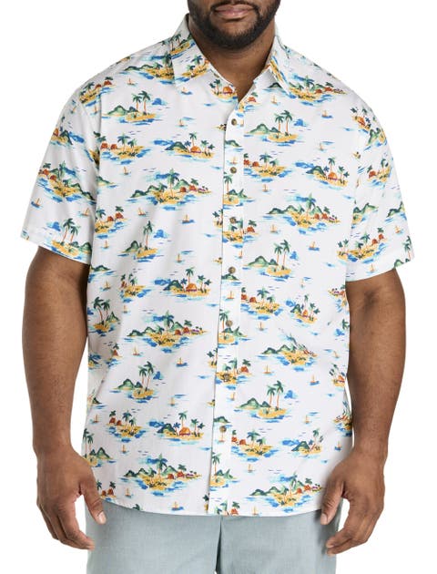 Big & Tall  Tropical Island Print Sport Shirt