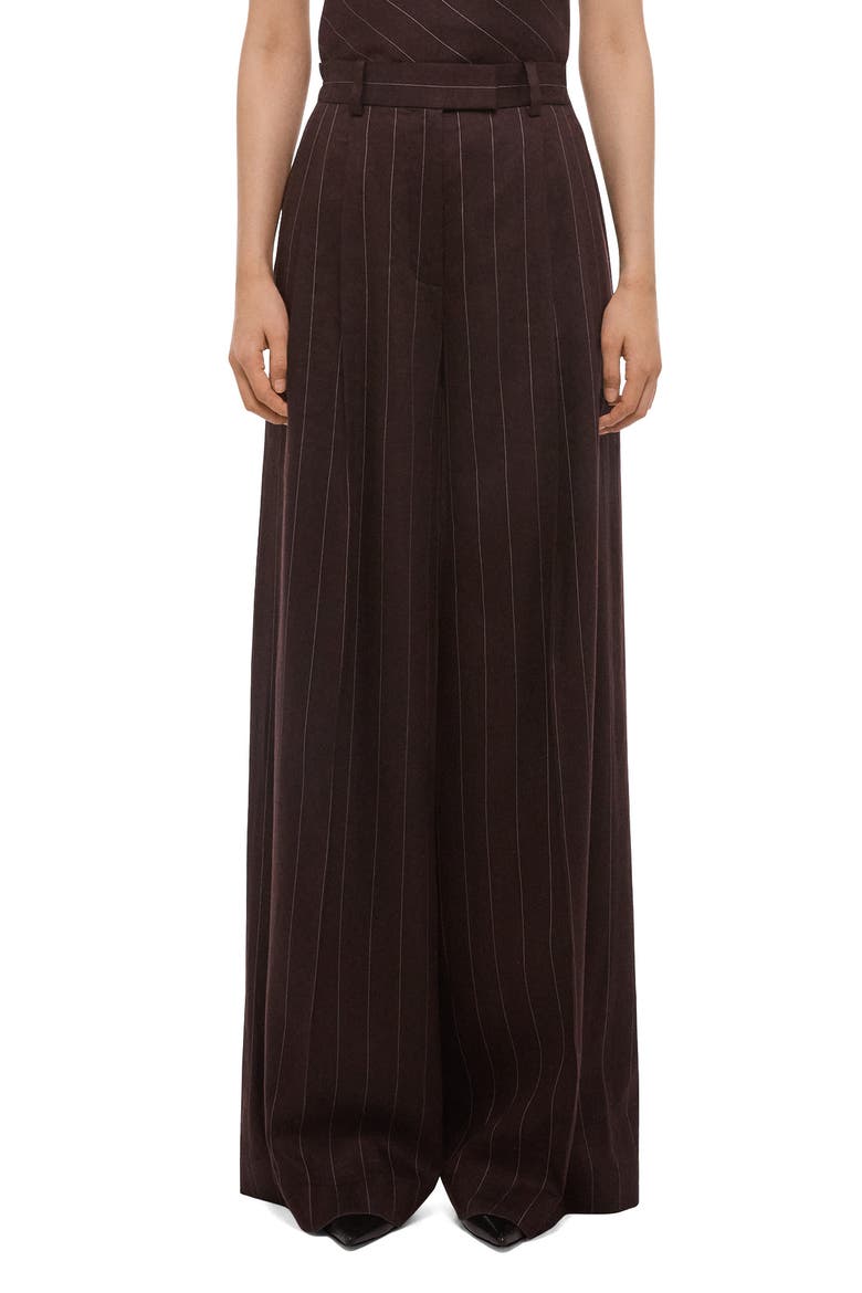 Pinstripe Wide Leg Linen Blend Pants, Main, color, BROWN MULTI
