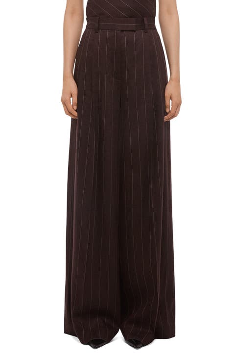 Pinstripe Wide Leg Linen Blend Pants