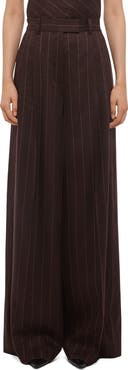 Helmut Lang Pinstripe Wide Leg Linen Blend Pants