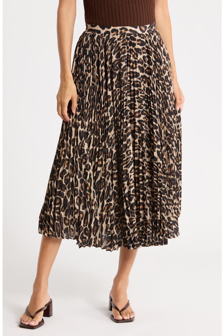 Printed Pleated Skirt, Main, color, LEOPARD PRINT