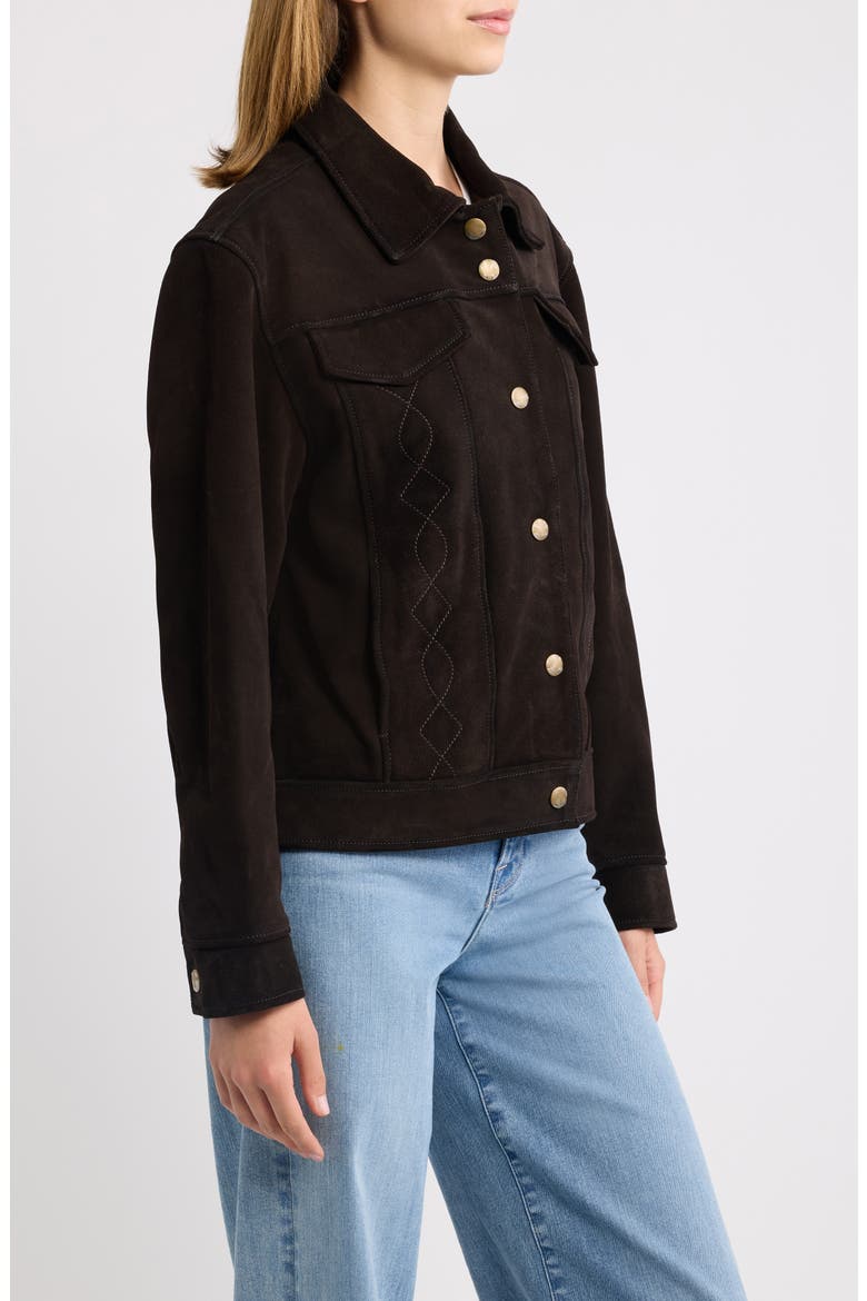 Cow Split Leather Jacket, Alternate, color, DARK BROWN